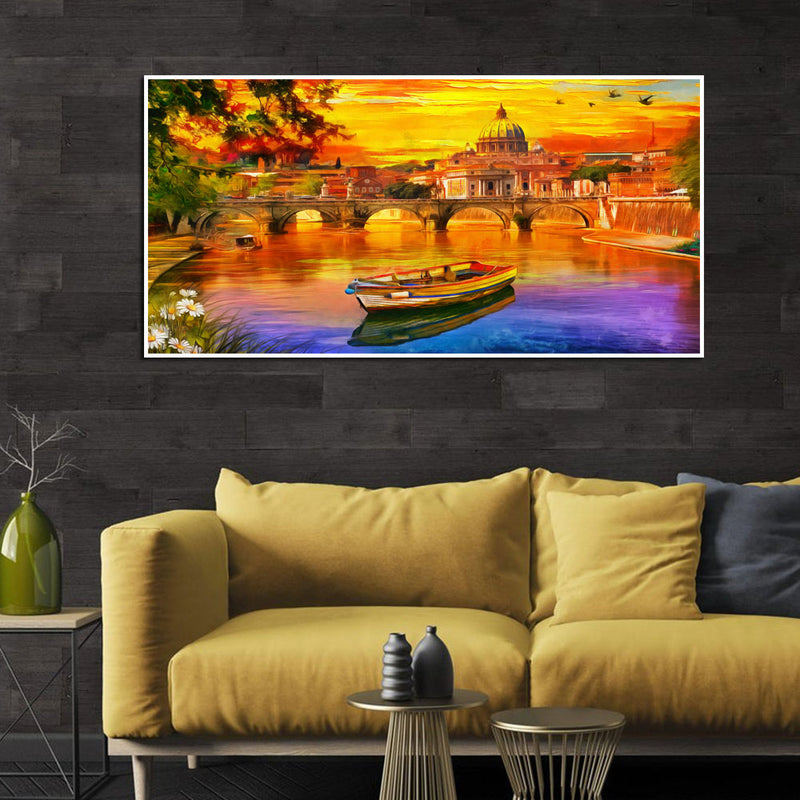 Abstract Lake Scenery Canvas Floating Frame Wall Painting