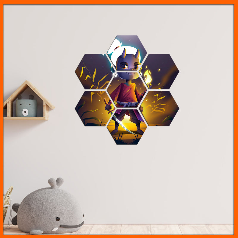 Little Boy Illustration Hexagonal Canvas Wall Painting