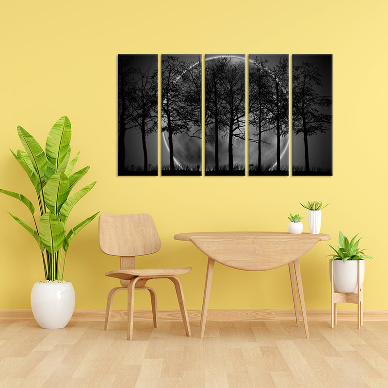 Black Forest  Canvas Wall Painting - With 5 Panel