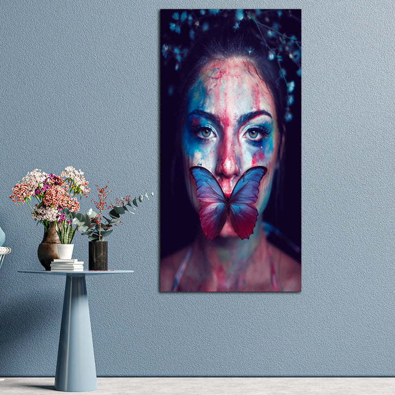 Girl With Butterfly Portrait Canvas Wall Painting