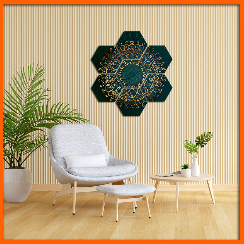 Creative Mandala Hexagonal Canvas Wall Painting - 7pcs