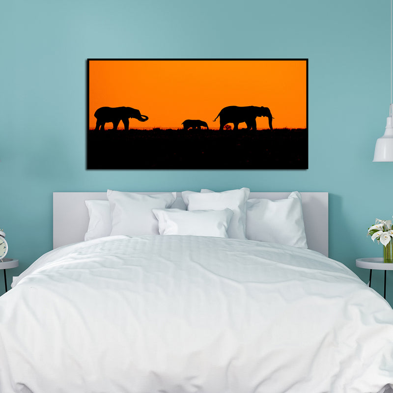 Family Of Elephant Canvas Floating Frame Wall Painting