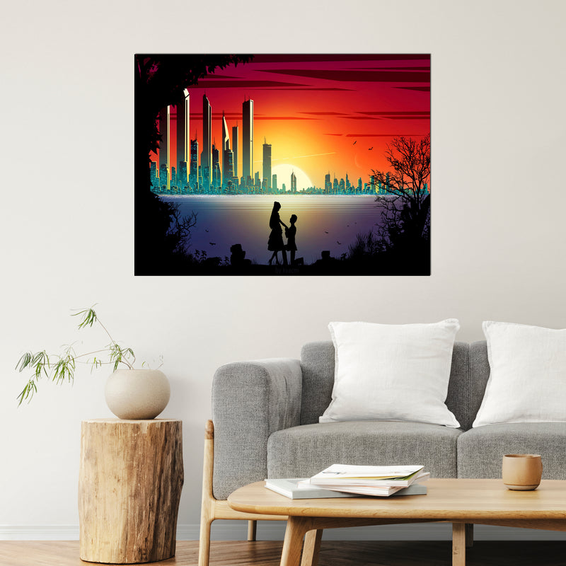 Love Couple Under Moonlight Canvas Wall Painting