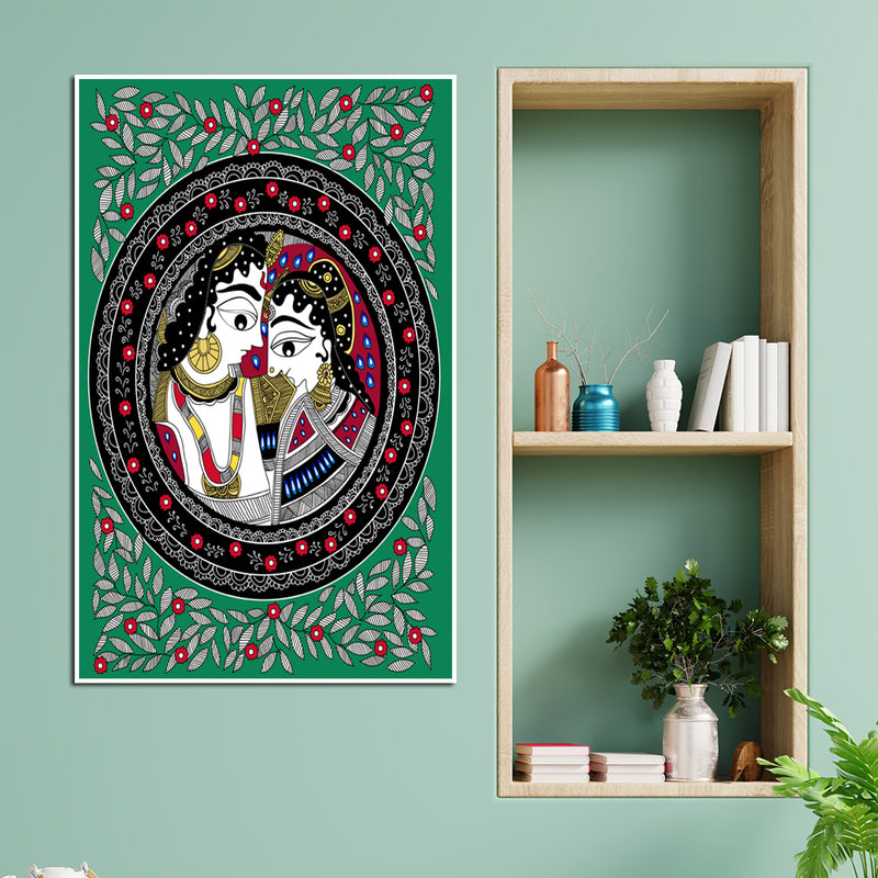 Krishn Radha Madhubani Canvas Wall Painting