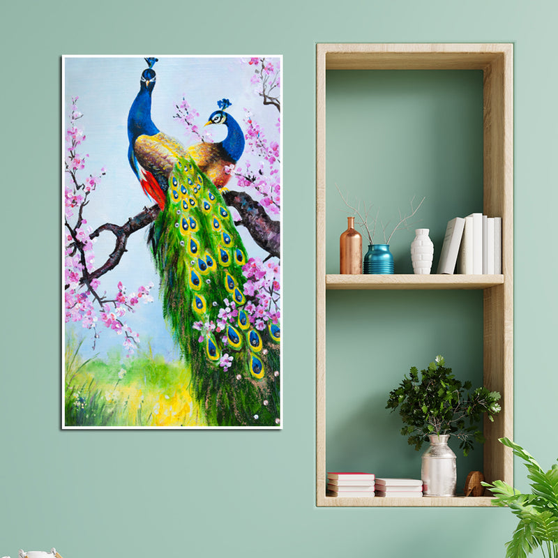Couple of Peacock Birds Floating Canvas Wall Painting