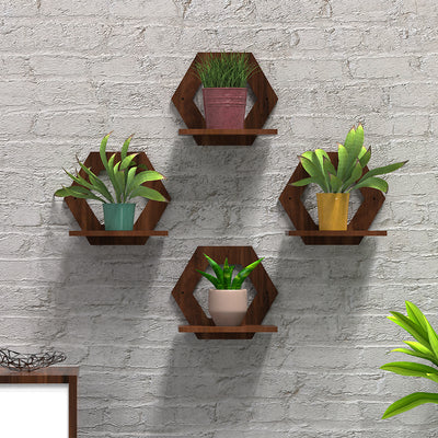 DECORGLANCE Hexagon shaped Walnut Wooden Hanging Planter