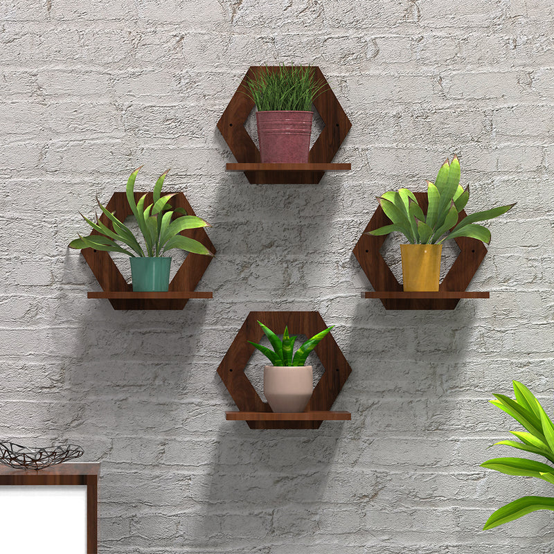 DECORGLANCE Hexagon shaped Walnut Wooden Hanging Planter