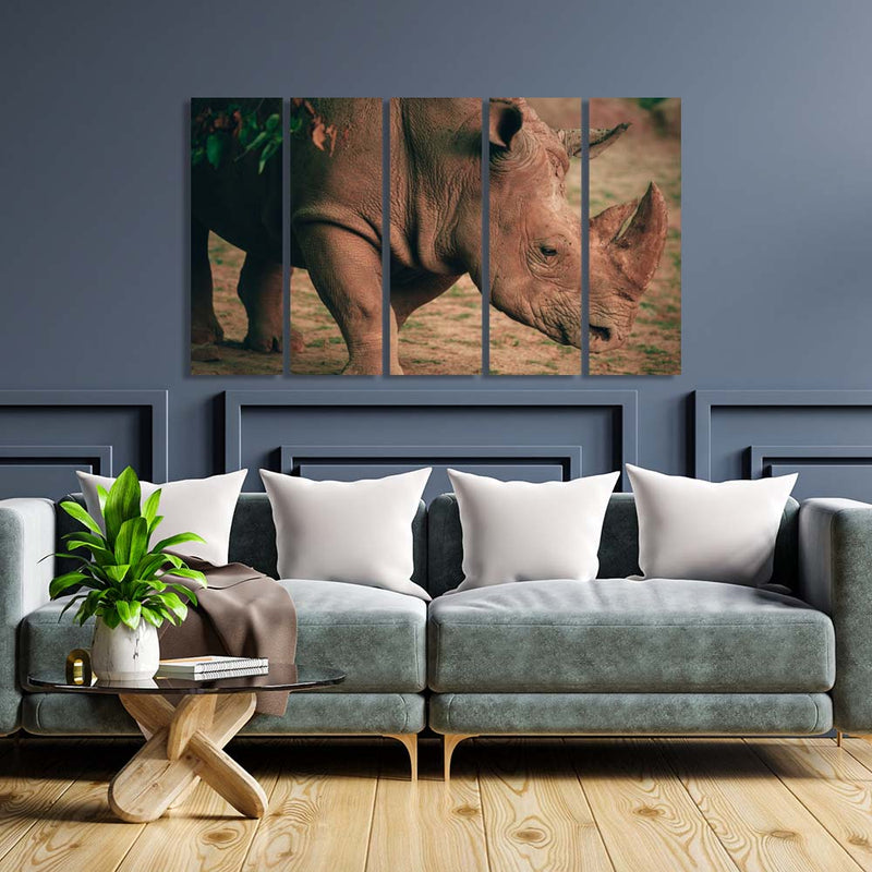 Indian Raino Canvas Wall Painting - With 5 Panel