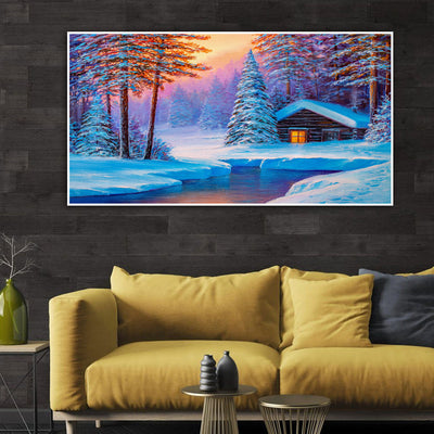 Cold Winter Sunrise Scenery  Floating Frame Canvas Wall Painting