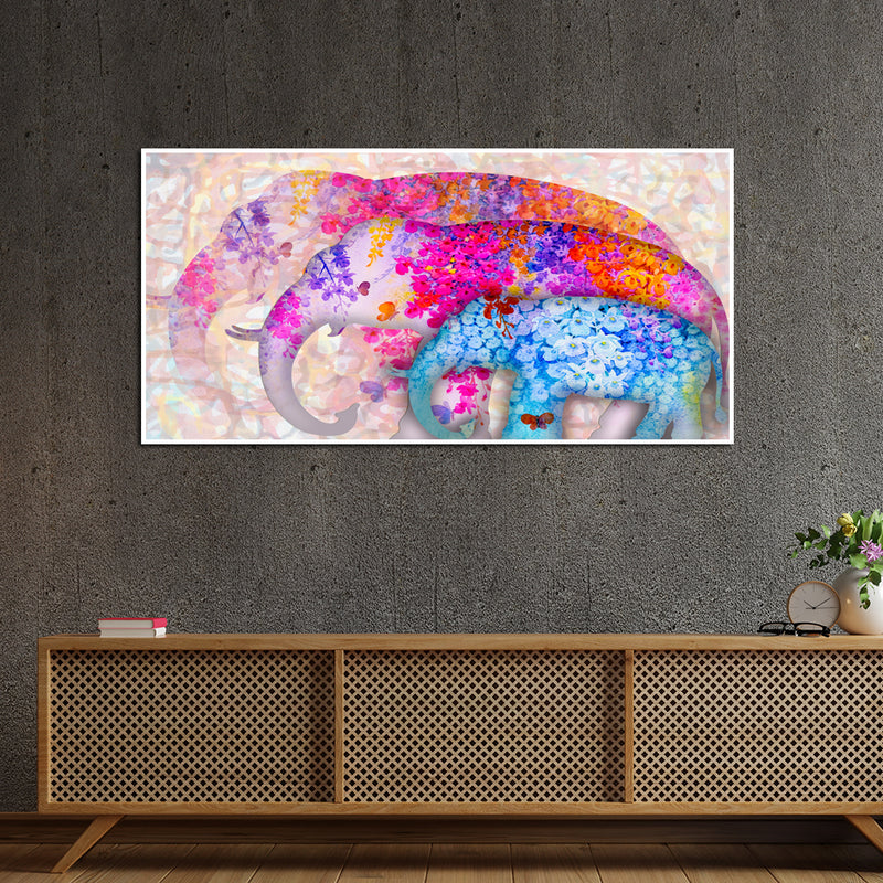 Colourful Elephant Abstract Canvas Floating Frame Wall Painting