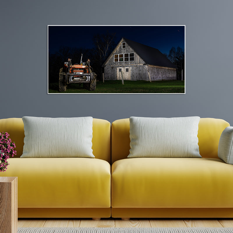 Hut With Jeep Floating Frame Canvas Wall Painting