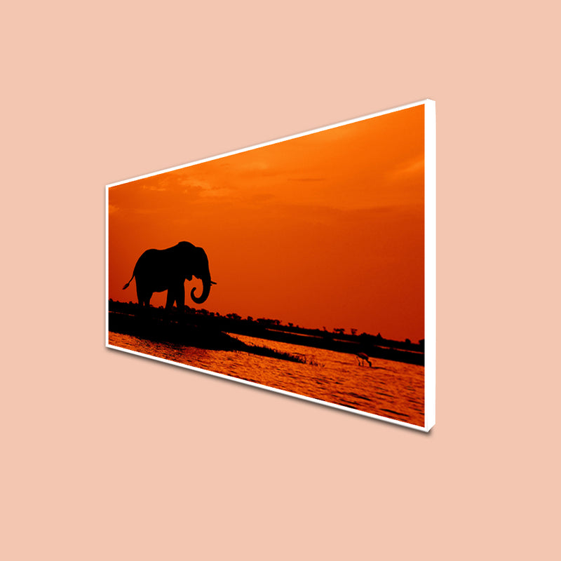 Elephant During Sunset Canvas Floating Frame Wall Painting
