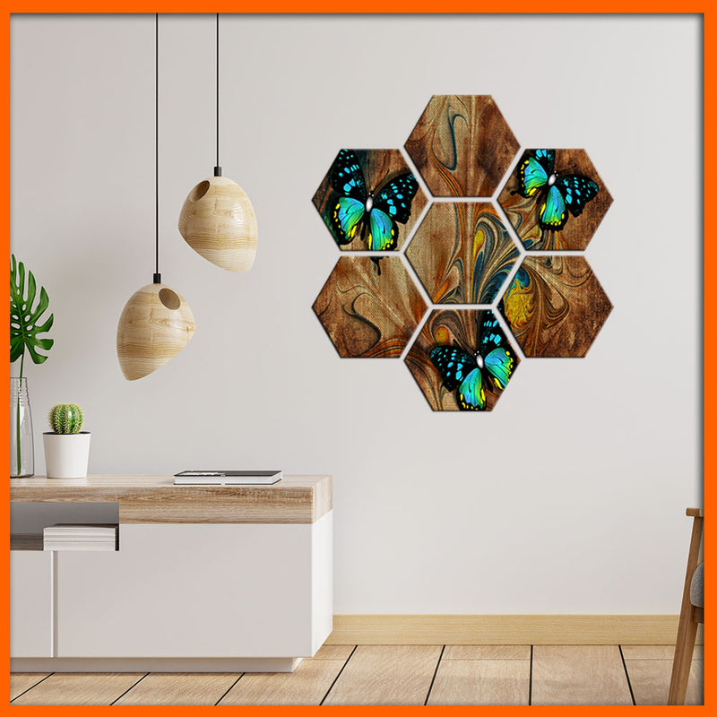 Butterfly Abstract Hexagonal Canvas Wall Painting - 7pcs