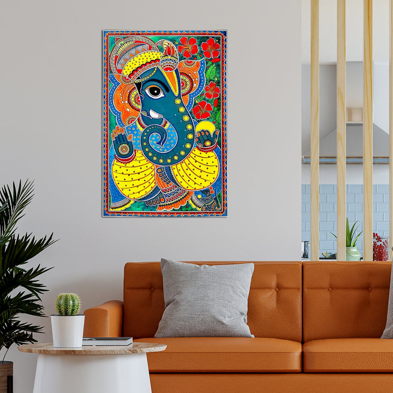 Lord Ganesha Madhubani On Canvas Wall Painting