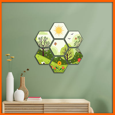 Nature View Hexagonal Canvas Wall Painting - 7pcs