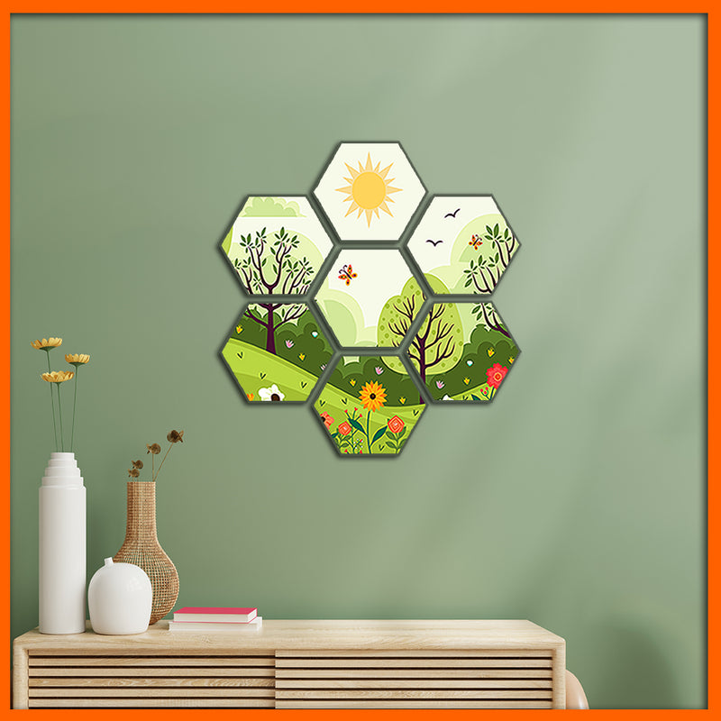 Nature View Hexagonal Canvas Wall Painting - 7pcs