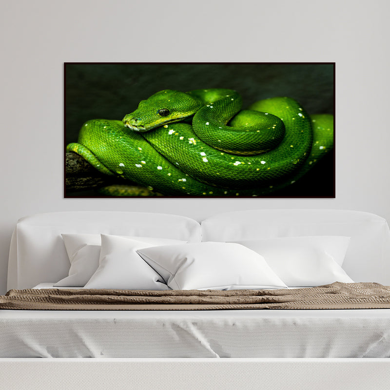 Green Cobra Snake Floating Frame Canvas Wall Painting