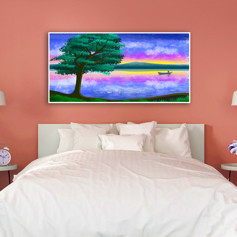 Abstract River Scenery View Canvas Floating Frame Wall Painting