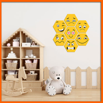Cute Emojis Hexagonal Canvas Wall Painting - 7pcs