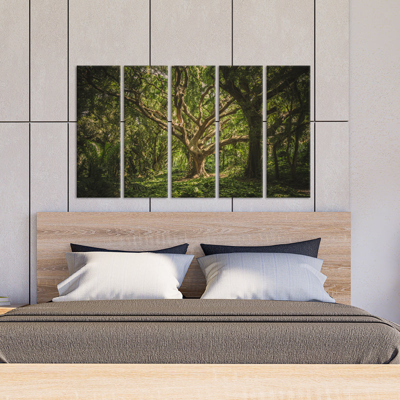 Dark Forest Canvas Wall Painting - With 5 Panel