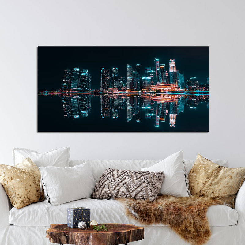 City Reflection At Night Canvas Wall Painting
