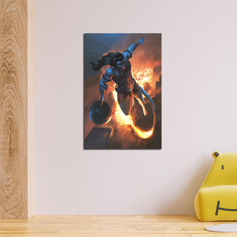 Lord Hanuman With Fire Canvas Wall Painting