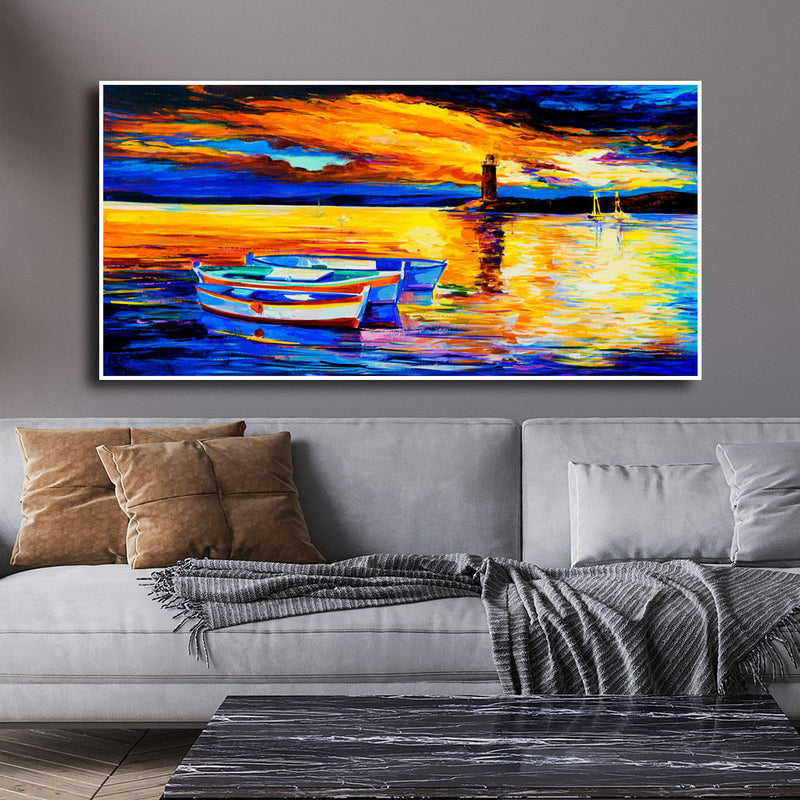 Beautiful Sunset View Floating Frame Canvas Wall Painting