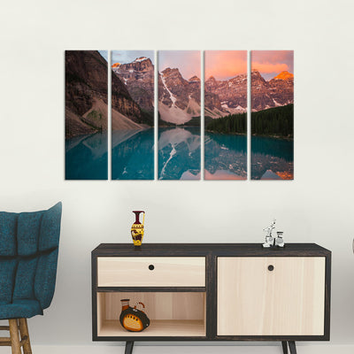 Mountain River View Canvas Wall Painting - With 5 Panel