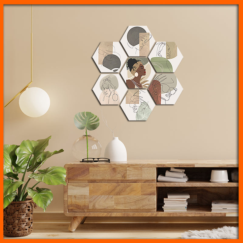 Line Art Women Face Hexagonal Canvas Wall Painting