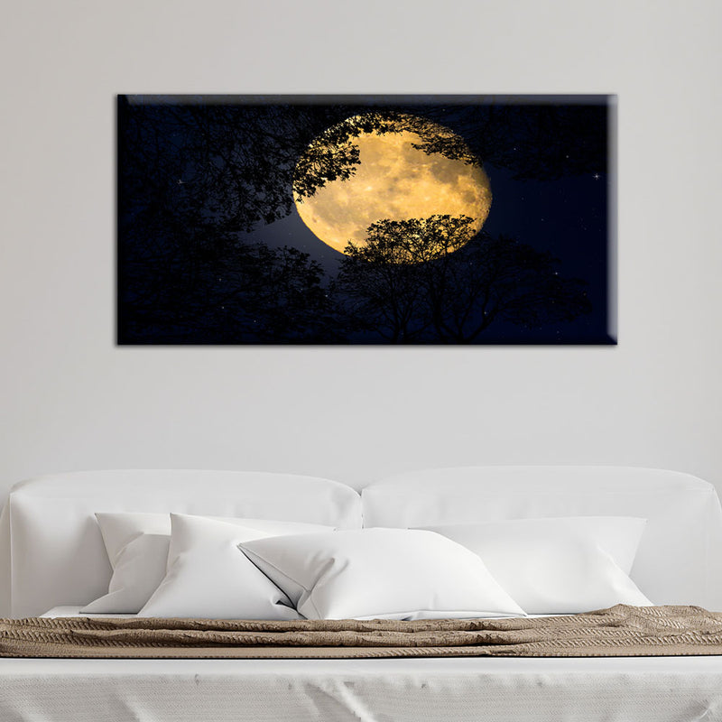 Beautiful Full Moon Behind Tree Canvas Wall Painting