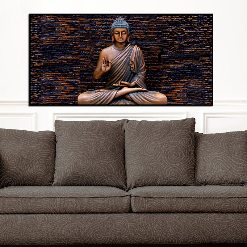 Landscape Meditating Buddha Canvas Floating Frame Wall Painting