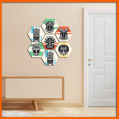 Contemporary African Art Hexagonal Canvas Wall Painting - 7pcs