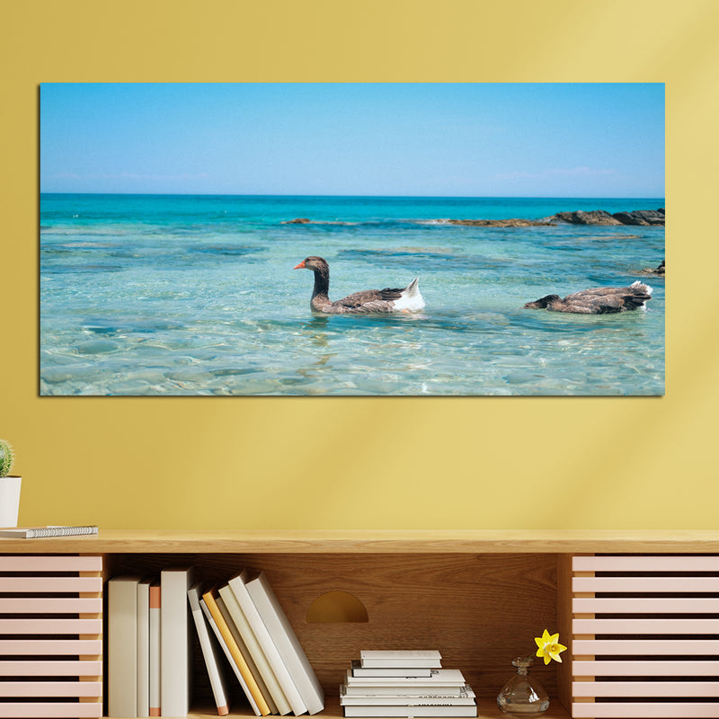 Duck In Water Canvas Wall Painting