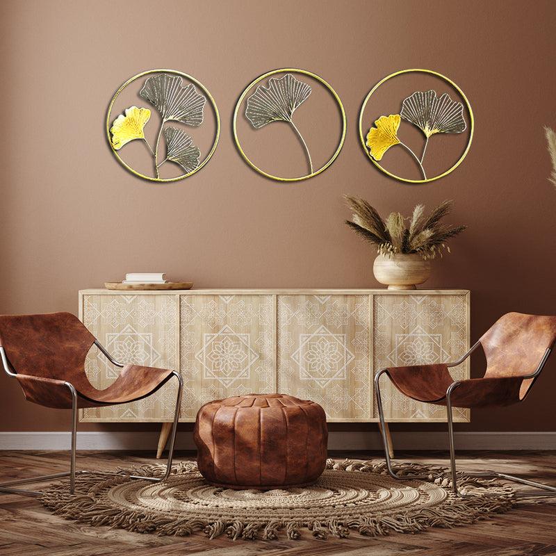 Flowers in circle with 3 frame Large Metal Wall Art