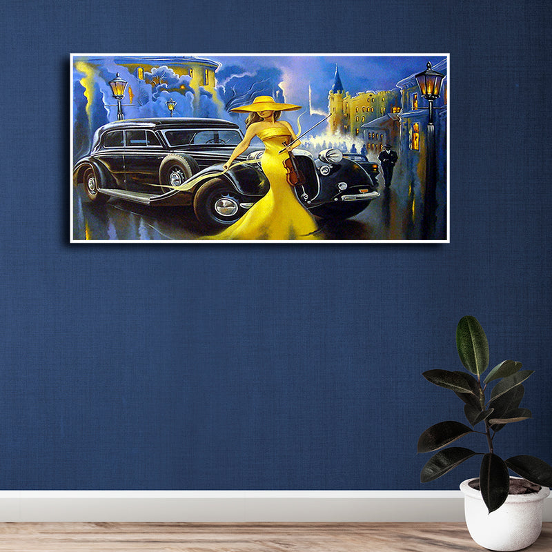 Modern Art Design Girl Floating Frame Wall Painting