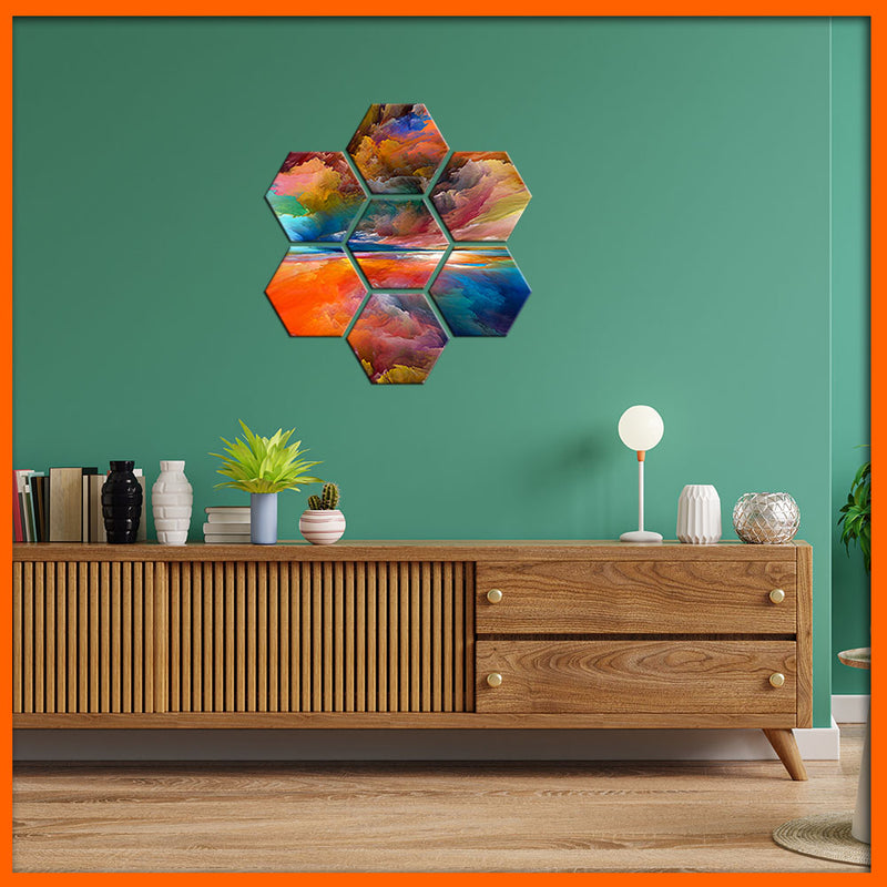 Colorful Sky Hexagonal Abstract Canvas Wall Painting