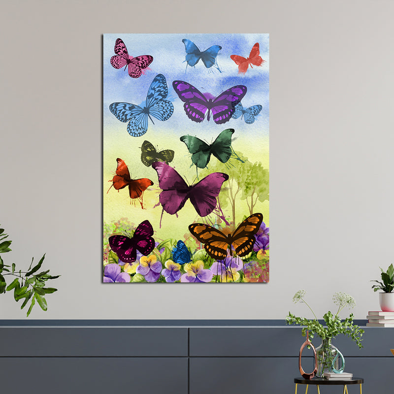 Abstract Painting of Butterflies on Flowers Canvas Wall Painting