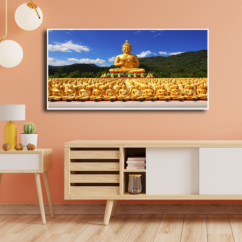 Golden Buddha With Nature Floating Frame Canvas Wall Painting