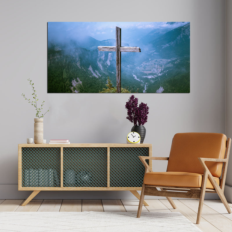 Christian Wood Cross Canvas Wall Painting