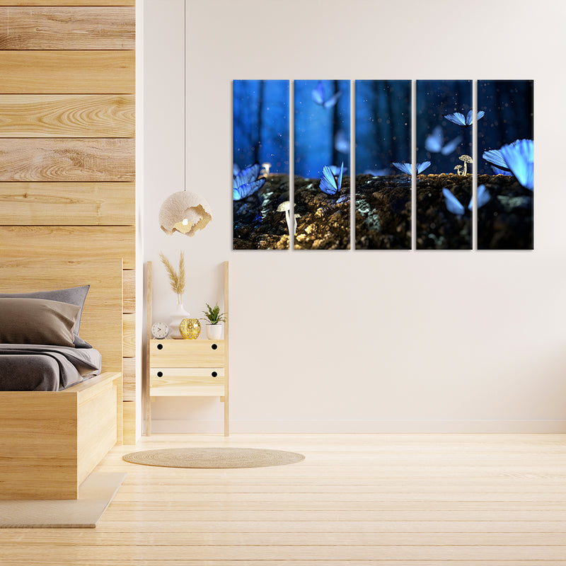 Beautiful Blue Butterfly Canvas Wall Painting - With 5 Panel
