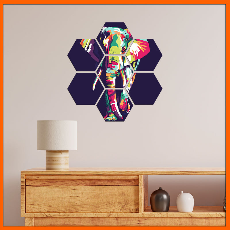 Abstract Elephant Hexagonal Canvas Wall Painting - 7pcs
