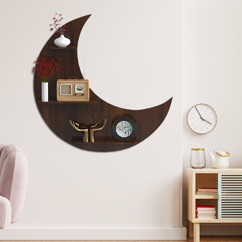 Half Moon Shape Wood Wall Shelf/ Book Shelf/  Walnut Wood