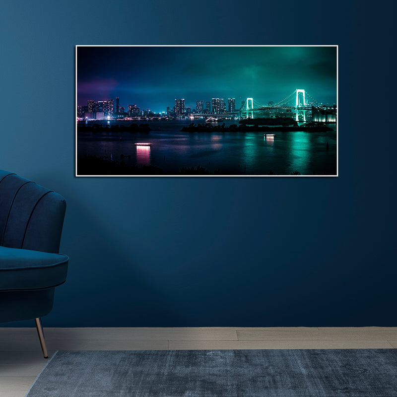 Colourful City View In Night Canvas Floating Frame Wall Painting