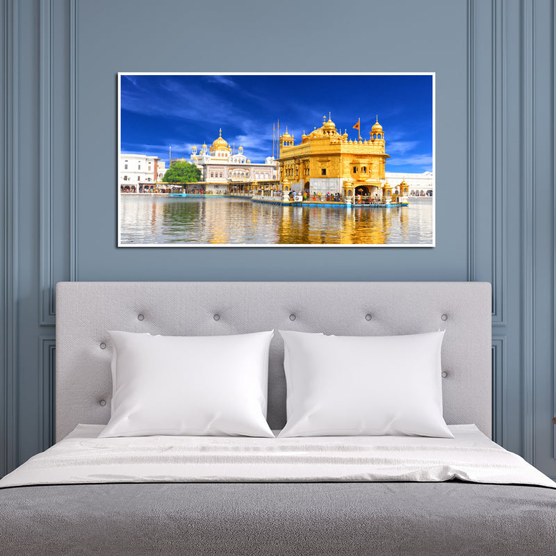 Morning View At Golden Temple In Amritsar Floating Canvas Wall Painting