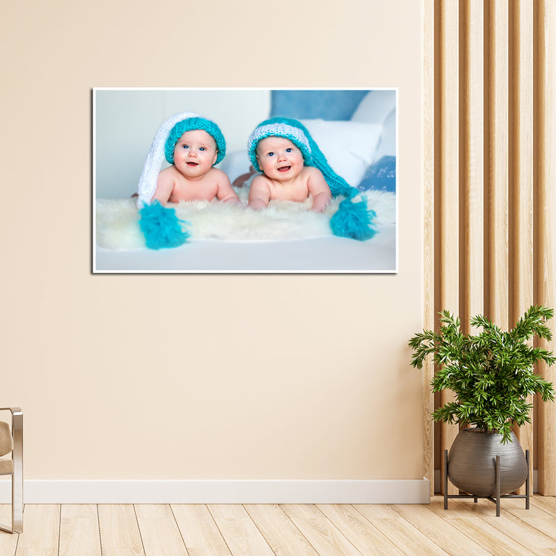 Cute Baby Twins Canvas Floating Frame Wall Painting