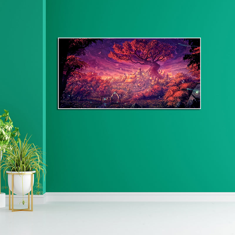 Midnight Tree With Light Scenery Floating Frame Wall Painting