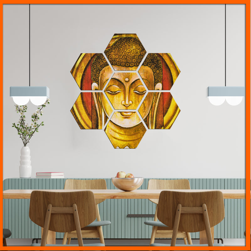 Golden Buddha Hexagonal Canvas Wall Painting