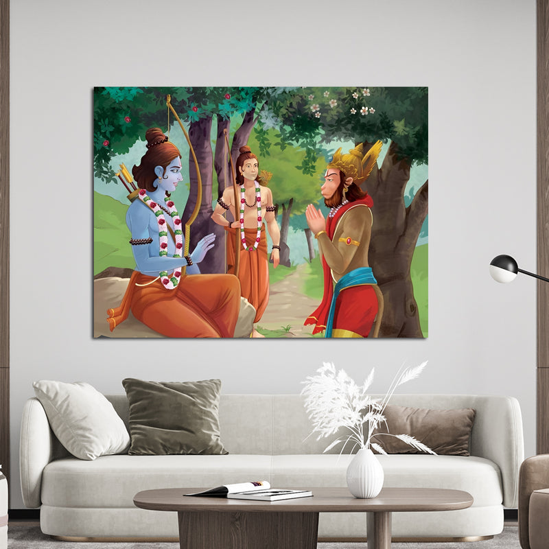 Lord Ram, Lakshman, & Hanuman Canvas Wall Painting