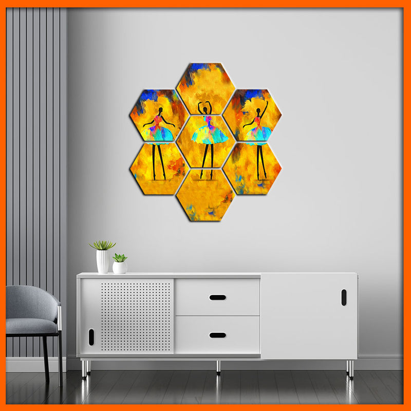 Dancing Doll Hexagonal Canvas Wall Painting - 7pcs