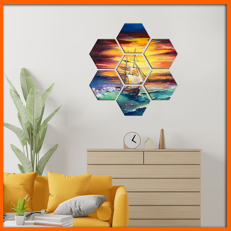 Boat Abstract Art Hexagonal Canvas Wall Painting